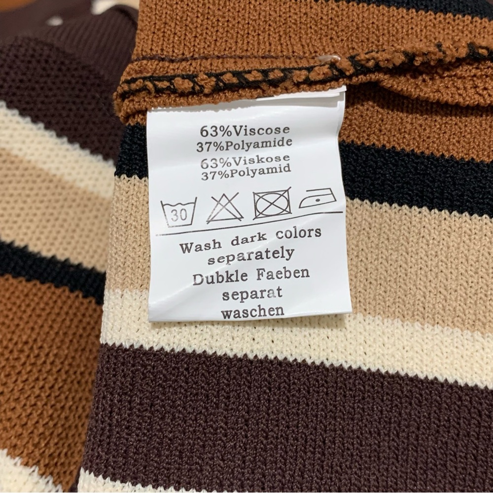 PJ Paul Jones Men's Retro Knit Polo Striped Button Up Shirt Brown Size Medium - Picture 6 of 7